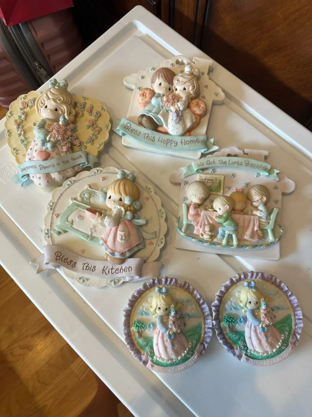 Precious Moments Pastel Ceramic Wall Plaques - Pink, Blue, Cream